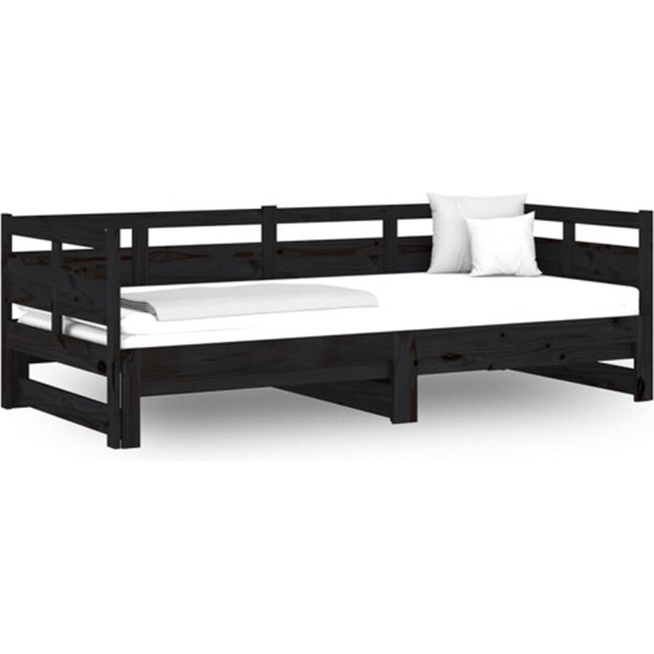 vidaXL - Slaapbank - uitschuifbaar - massief - grenenhout - zwart - 2x(90x190) - cm vidaXL - Slaapbank - uitschuifbaar - massief - grenenhout - zwart - 2x(90x190) - cm afbeelding 1