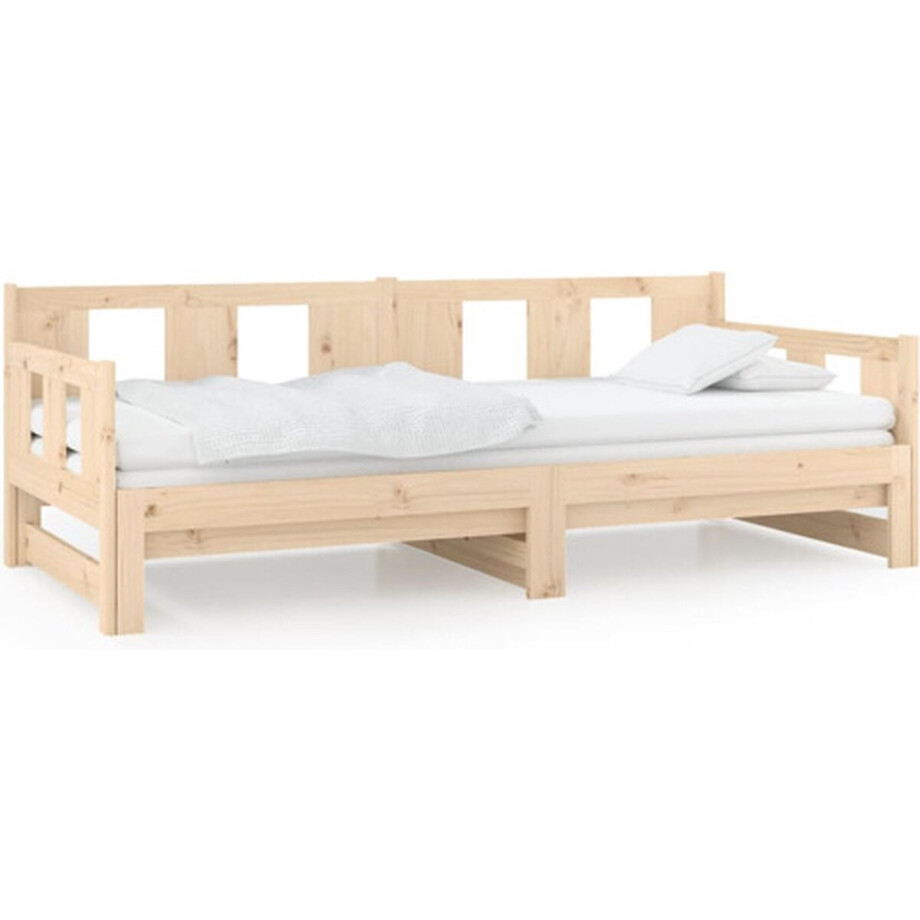 vidaXL - Slaapbank - uitschuifbaar - massief - grenenhout - 2x(90x200) - cm vidaXL - Slaapbank - uitschuifbaar - massief - grenenhout - 2x(90x200) - cm afbeelding 1