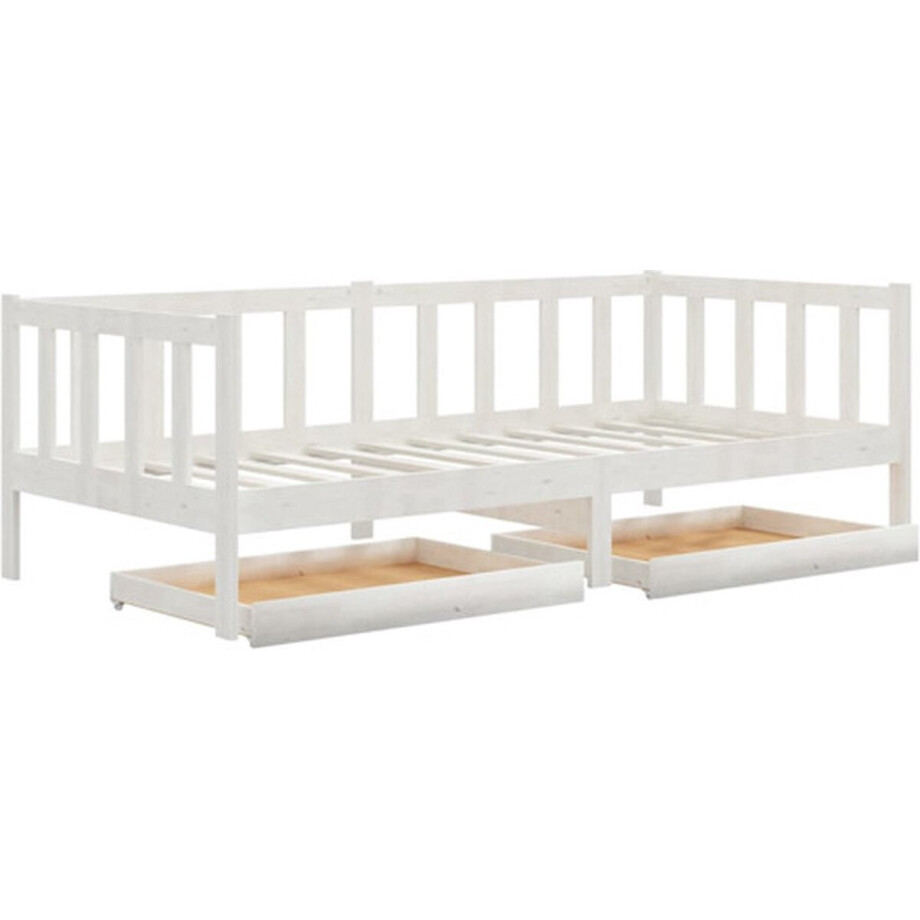 vidaXL - Slaapbank - met - lades - massief - grenenhout - wit - 90x200 - cm vidaXL - Slaapbank - met - lades - massief - grenenhout - wit - 90x200 - cm afbeelding 1