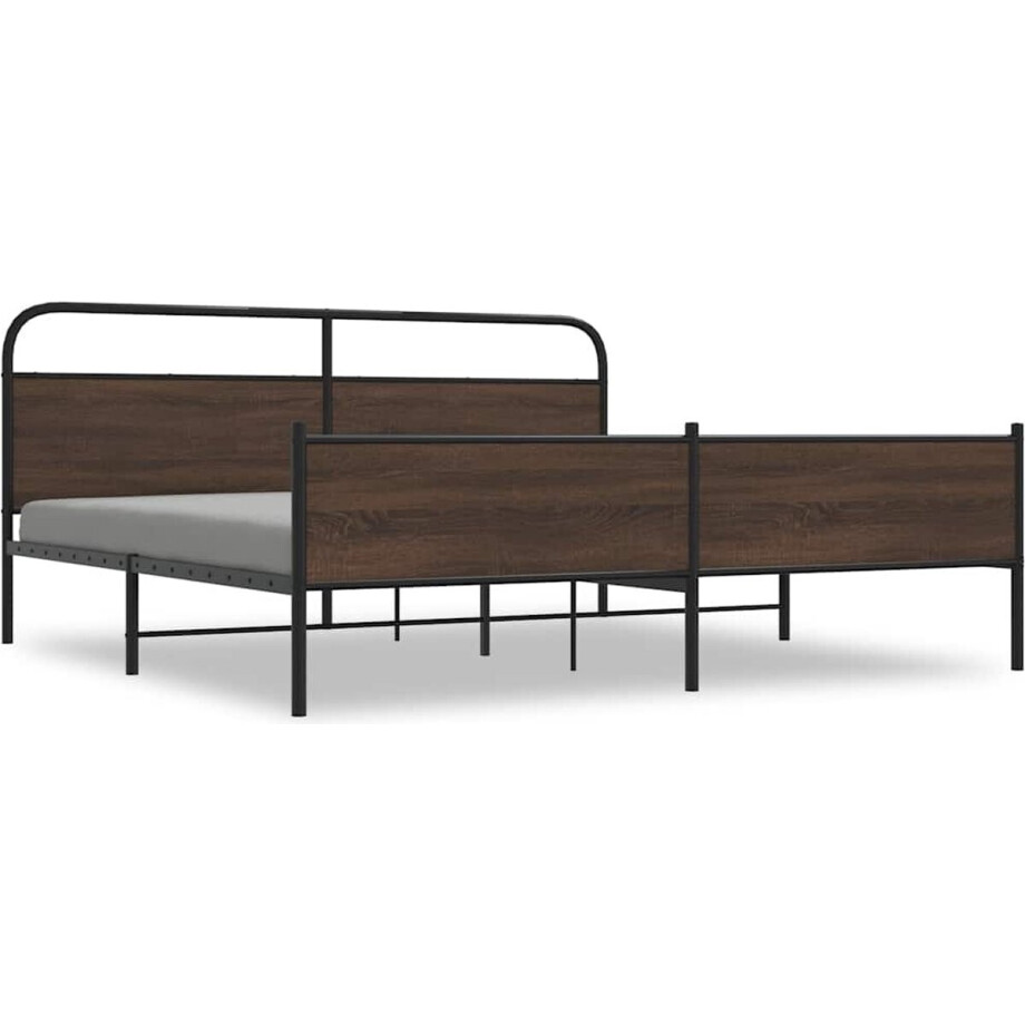 vidaXL - Bedframe - zonder - matras - metaal - bruin - eikenkleur - 183x213 - cm afbeelding 1