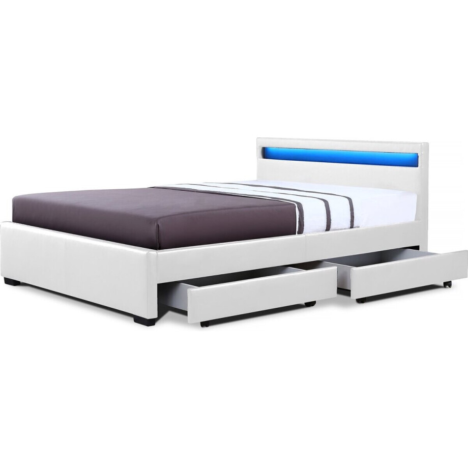 Bed met 4 lades LED "Nico" - 160 × 200 cm - Wit Bed met 4 lades LED "Nico" - 160 × 200 cm - Wit afbeelding 1
