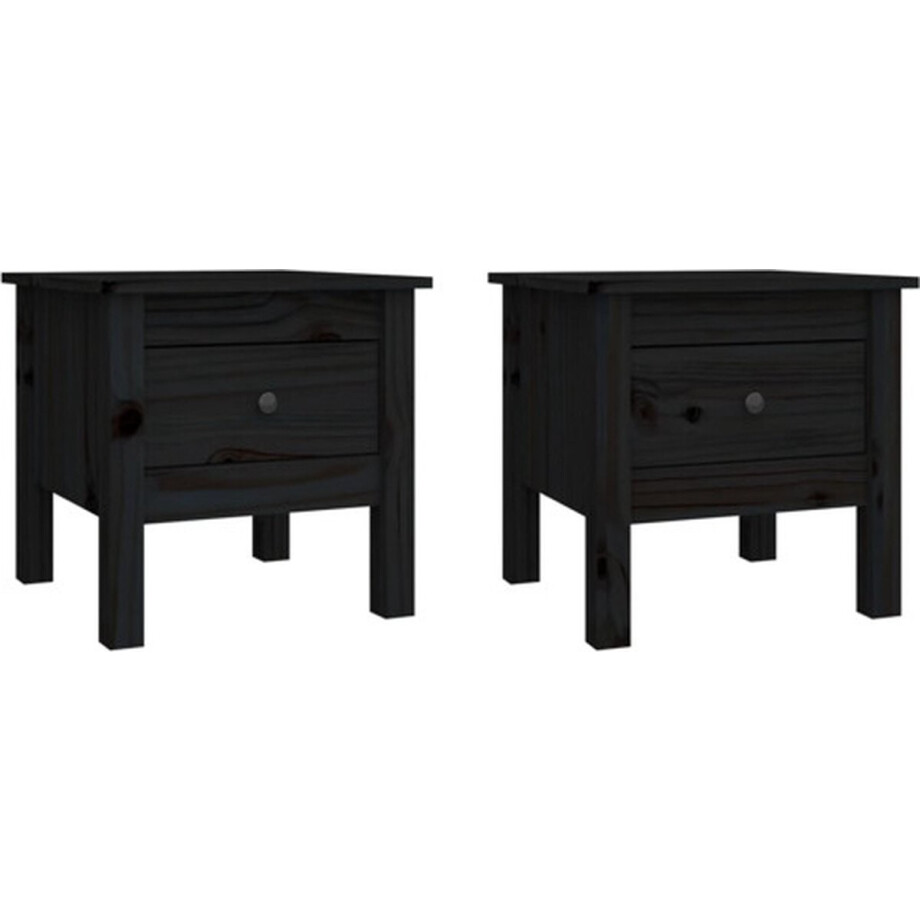vidaXL - Bijzettafels - 2 - st - 40x40x39 - cm - massief - grenenhout - zwart vidaXL - Bijzettafels - 2 - st - 40x40x39 - cm - massief - grenenhout - zwart afbeelding 1