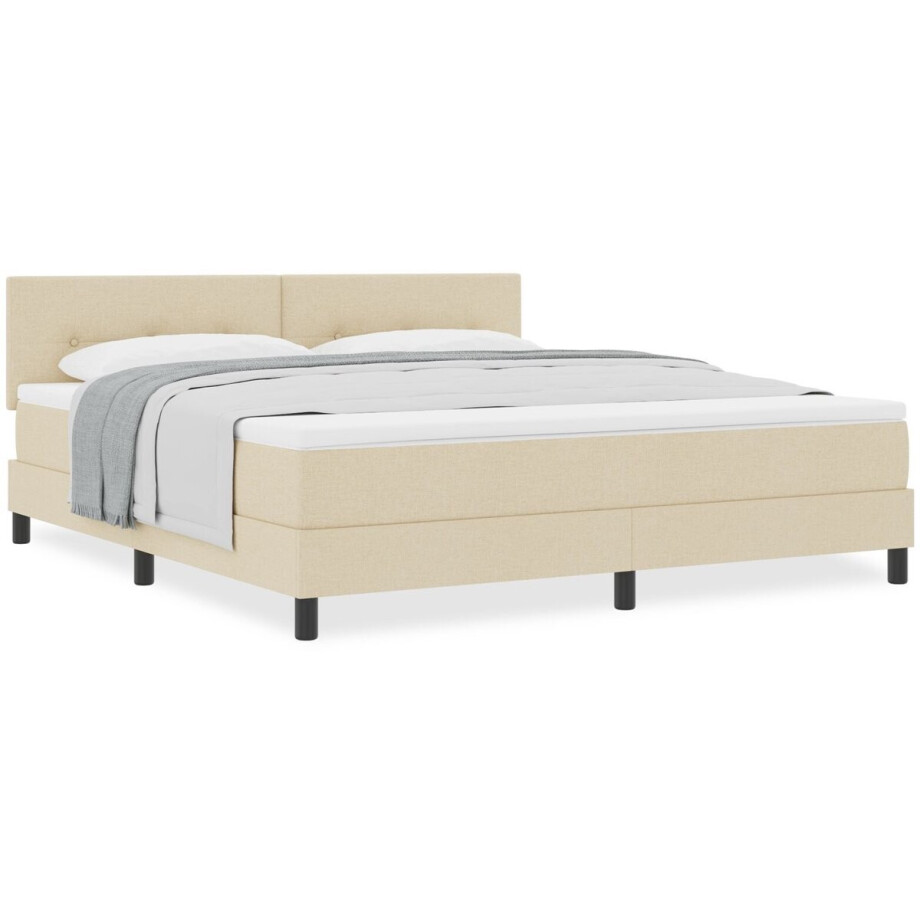 vidaXL - Boxspring - bed - met - hoofdeinde - Crème - 180 - x - 200 - cm - Stof vidaXL - Boxspring - bed - met - hoofdeinde - Crème - 180 - x - 200 - cm - Stof afbeelding 1