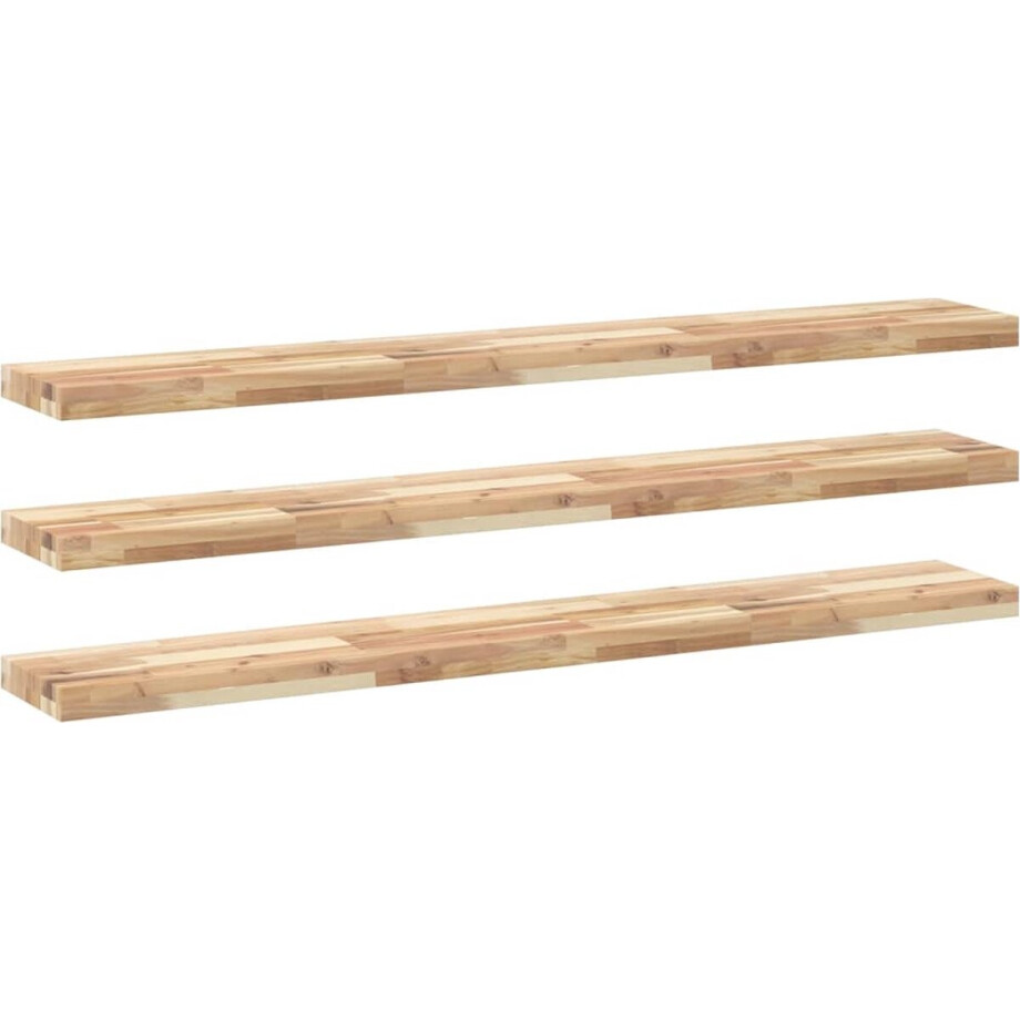 vidaXL - Wandschappen - 3 - st - zwevend - 140x20x4 - cm - onbehandeld - acaciahout vidaXL - Wandschappen - 3 - st - zwevend - 140x20x4 - cm - onbehandeld - acaciahout afbeelding 1