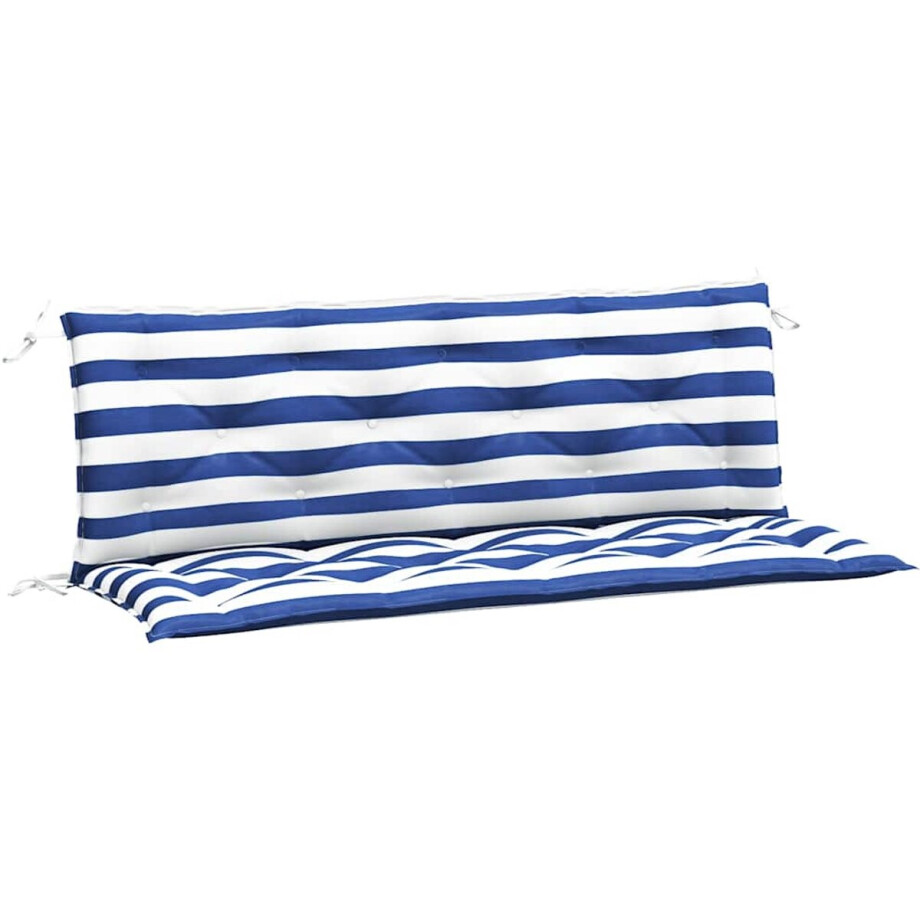 vidaXL - Tuinbankkussens - 2 - st - gestreept - 150x50x7 - cm - stof - wit - en - blauw afbeelding 1