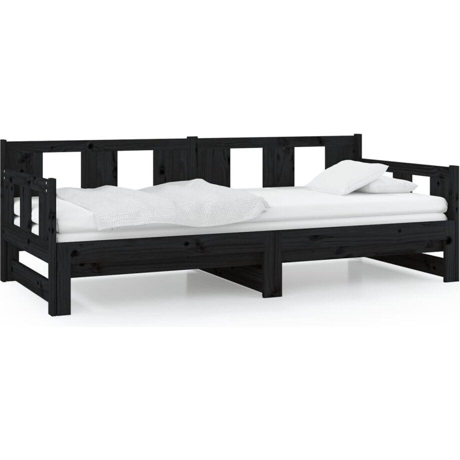 vidaXL - Slaapbank - uitschuifbaar - massief - grenenhout - zwart - 2x(80x200) - cm vidaXL - Slaapbank - uitschuifbaar - massief - grenenhout - zwart - 2x(80x200) - cm afbeelding 1