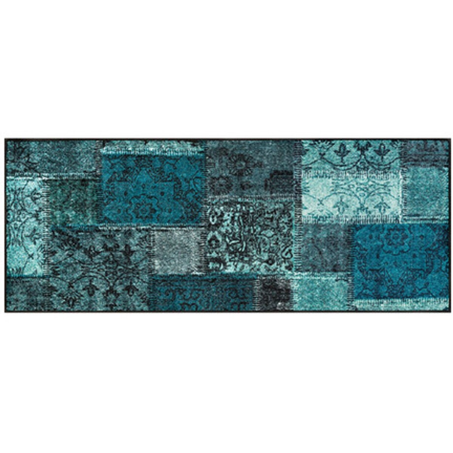 Kleen-Tex Wash+Dry Design Wasbare Deurmat - Loper - Vintage Patches türkis - 75 x 190cm afbeelding 1