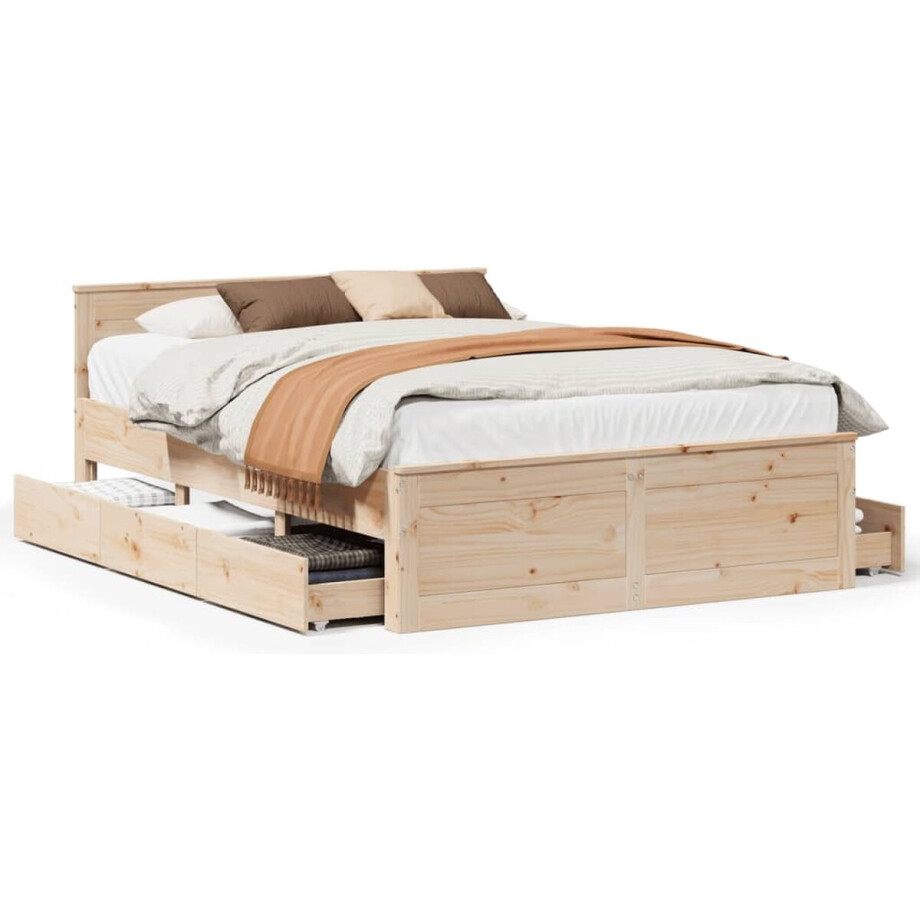 vidaXL - Bedframe - zonder - matras - met - hoofdbord - grenenhout - 160x200 - cm afbeelding 1