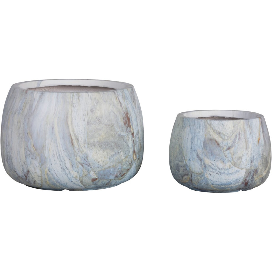 PTMD Amilee Blue GRC Marble Look Pot Round Set Of 2 PTMD Amilee Blue GRC Marble Look Pot Round Set Of 2 afbeelding 1