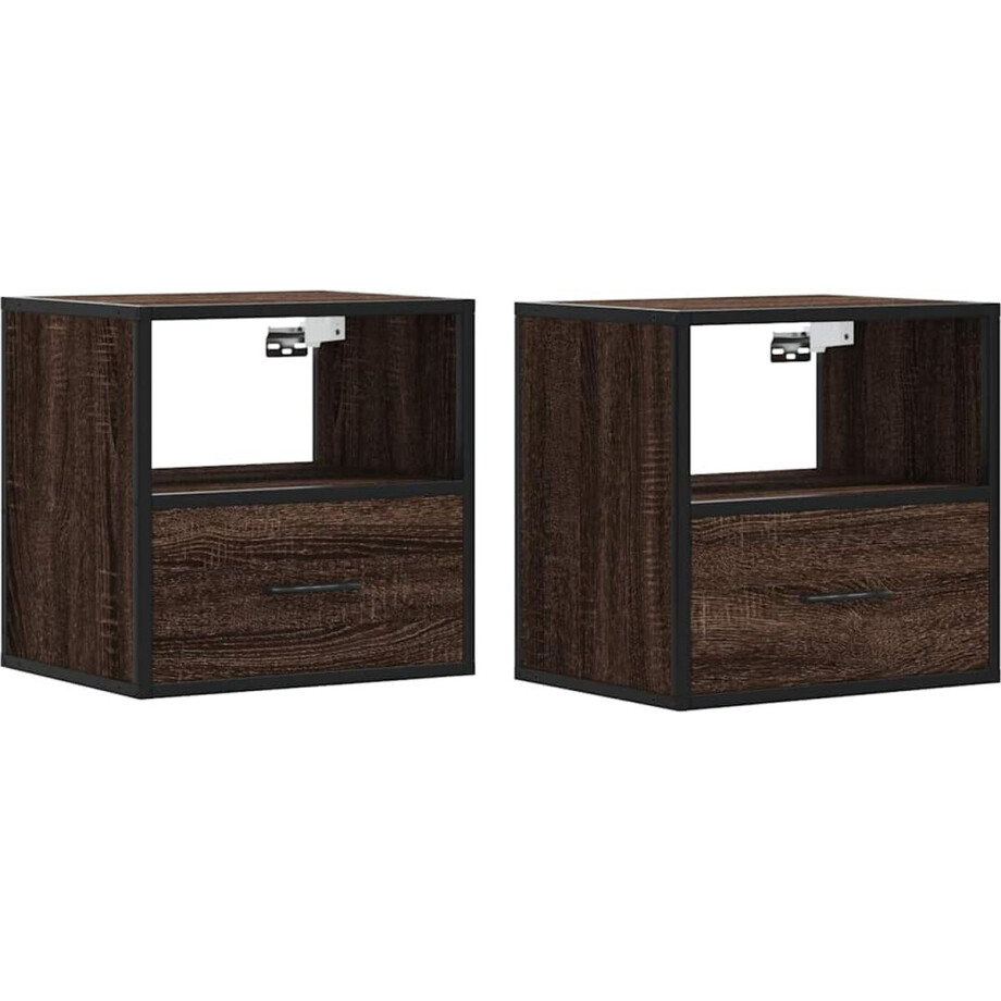 vidaXL Nachtkastjes set van 2 - Bruin Eiken Nachtkastje - Wandmontage - Bruine Meubels - Houten Kast - Slaapkamersdecoratie afbeelding 1