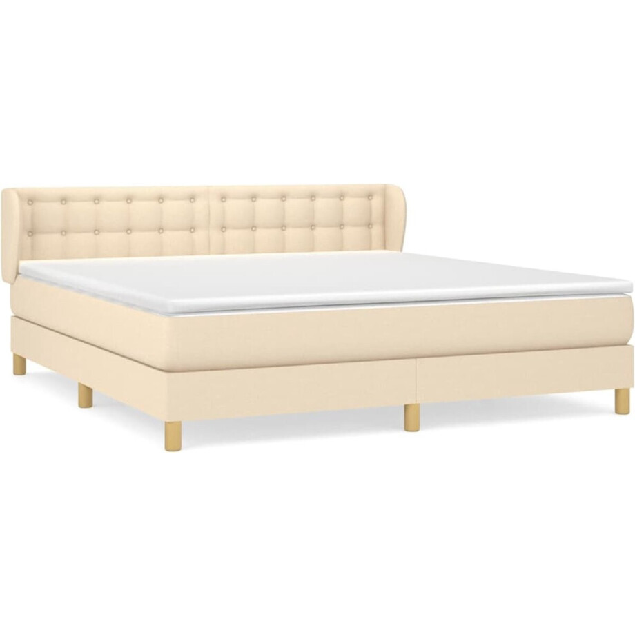 vidaXL - Boxspring - met - matras - stof - crèmekleurig - 160x200 - cm vidaXL - Boxspring - met - matras - stof - crèmekleurig - 160x200 - cm afbeelding 1