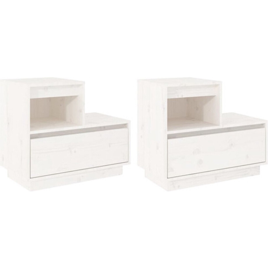 vidaXL - Nachtkastjes - 2 - st - 60x34x51 - cm - massief - grenenhout - wit afbeelding 1