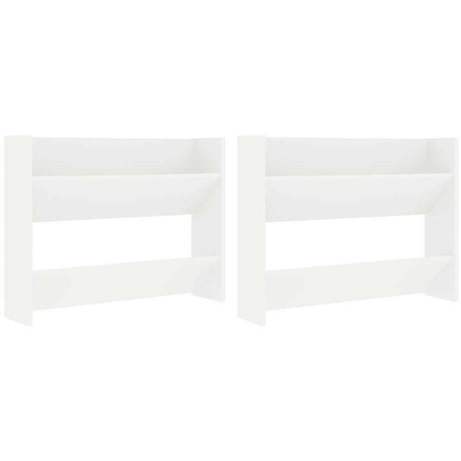 vidaXL - Wandschoenenkasten - 2 - st - 80x18x60 - cm - spaanplaat - wit afbeelding 1