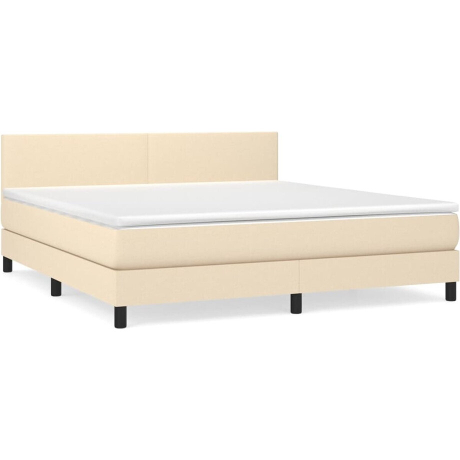 vidaXL - Boxspring - met - matras - stof - crèmekleurig - 180x200 - cm afbeelding 1