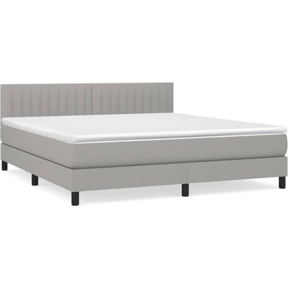 vidaXL - Boxspring - met - matras - stof - lichtgrijs - 180x200 - cm afbeelding 1