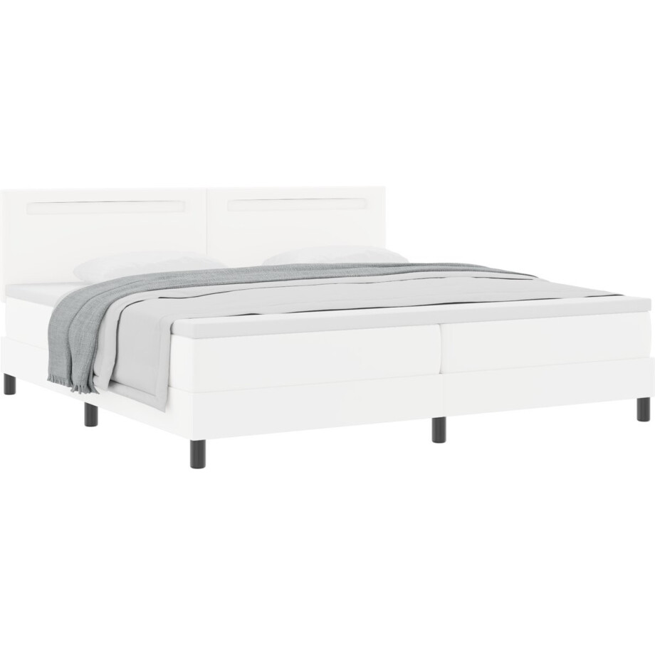 vidaXL - Boxspring - bed - met - matras - met - LED - Wit - 200 - x - 200 - cm - Kunstleer afbeelding 1