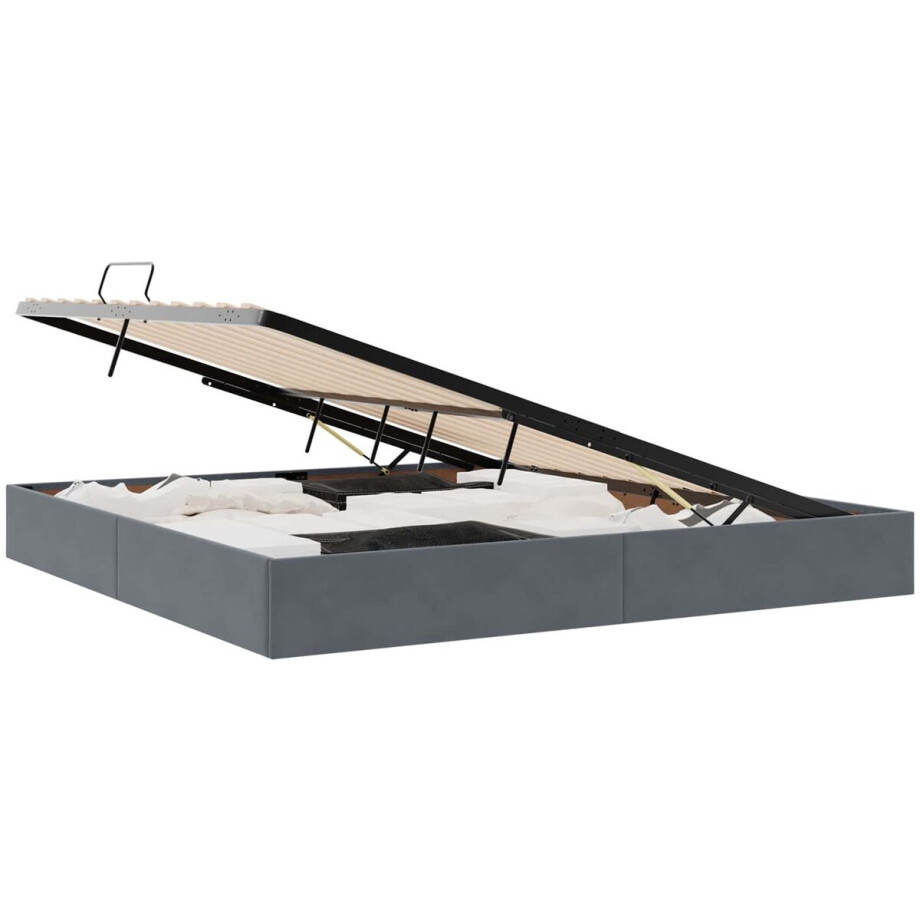 vidaXL - Ottoman - Bedframe - met - opslag - Donkergrijs - 200 - x - 200 - cm - Fluweel afbeelding 1