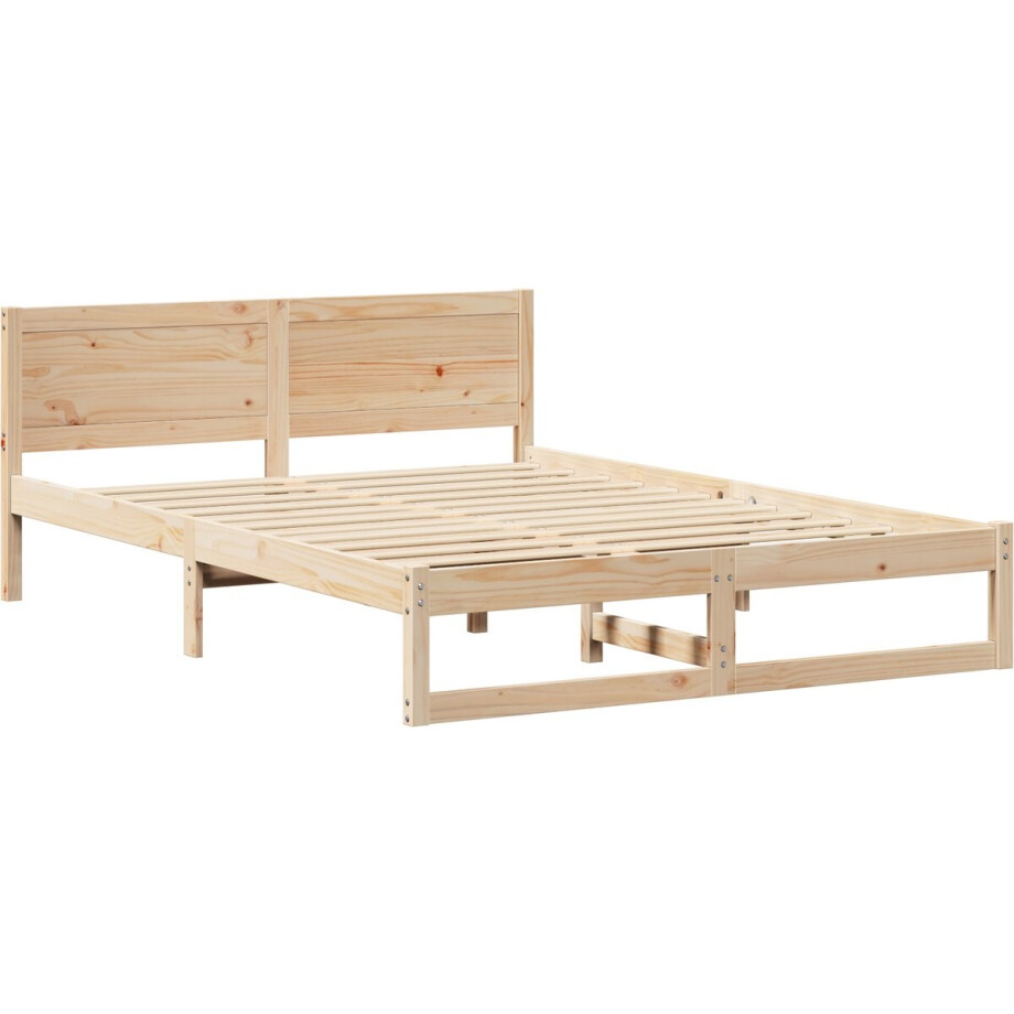 vidaXL - Bedframe - met - hoofdeinde - Naturel - 160 - x - 200 - cm - Massief - grenenhout afbeelding 1
