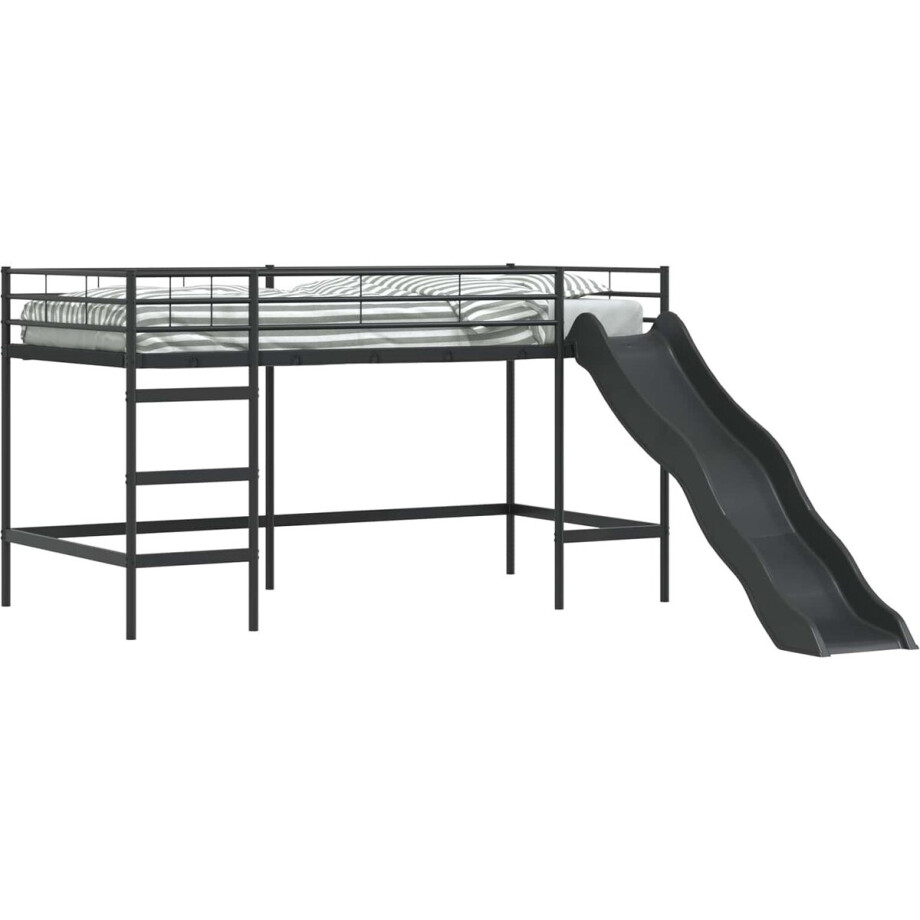vidaXL - Kinderen - Loft - Bed - Frame - met - Glijbaan - Effen - Zwart - en - Anthraciet afbeelding 1