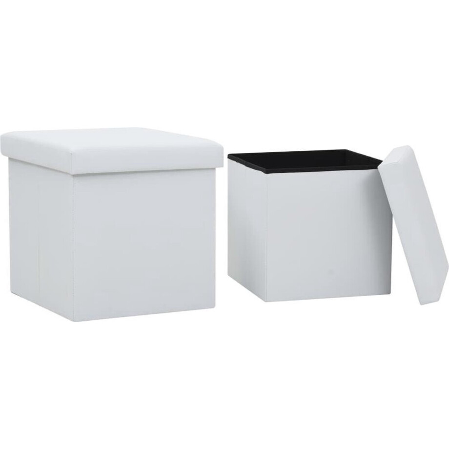 vidaXL - Opbergkrukken - inklapbaar - 2 - st - kunstleer - wit afbeelding 1