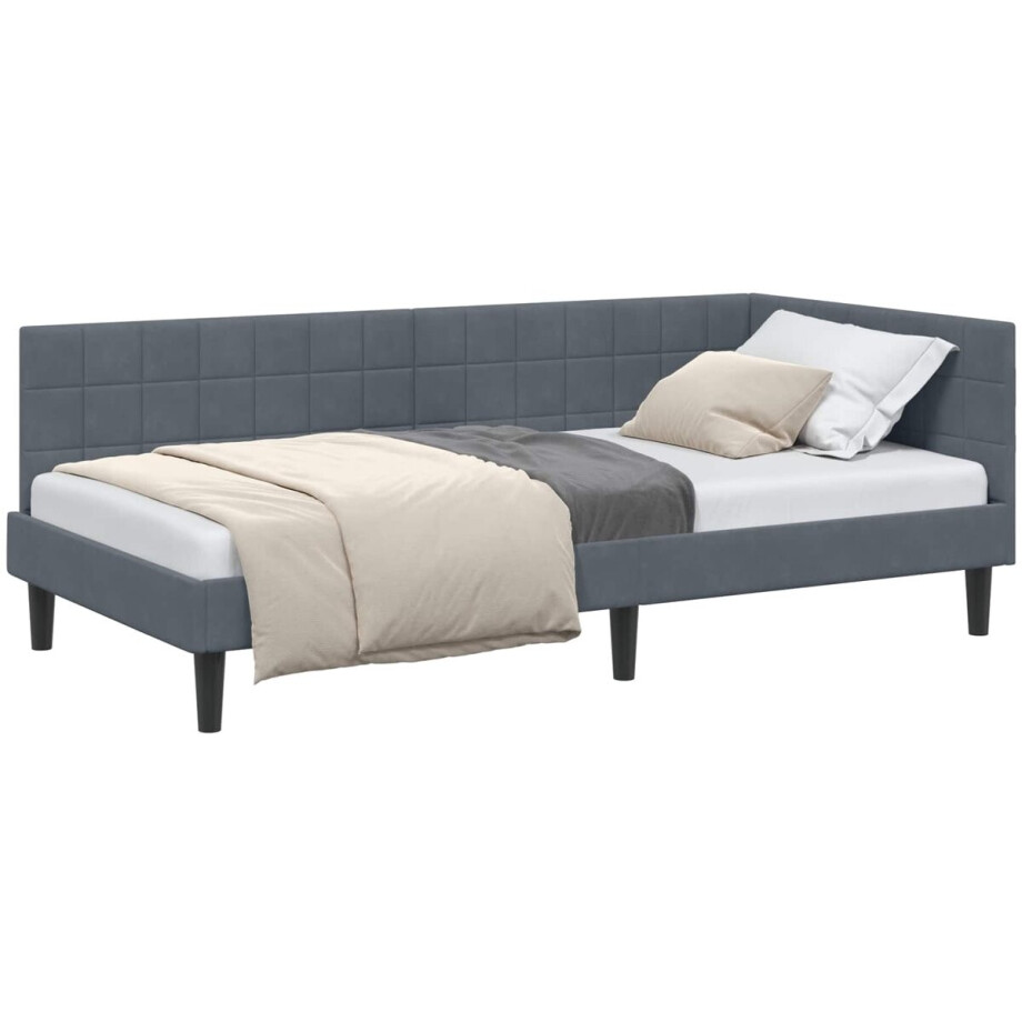 vidaXL - Hoek - Bed - Frame - Donkergrijs - 90 - cm - x - 190 - cm - Fluweel vidaXL - Hoek - Bed - Frame - Donkergrijs - 90 - cm - x - 190 - cm - Fluweel afbeelding 1