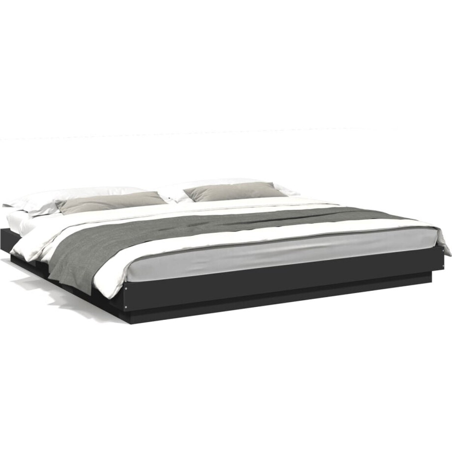 vidaXL - Bedframe - met - LED-verlichting - bewerkt - hout - zwart - 180x200 - cm vidaXL - Bedframe - met - LED-verlichting - bewerkt - hout - zwart - 180x200 - cm afbeelding 1