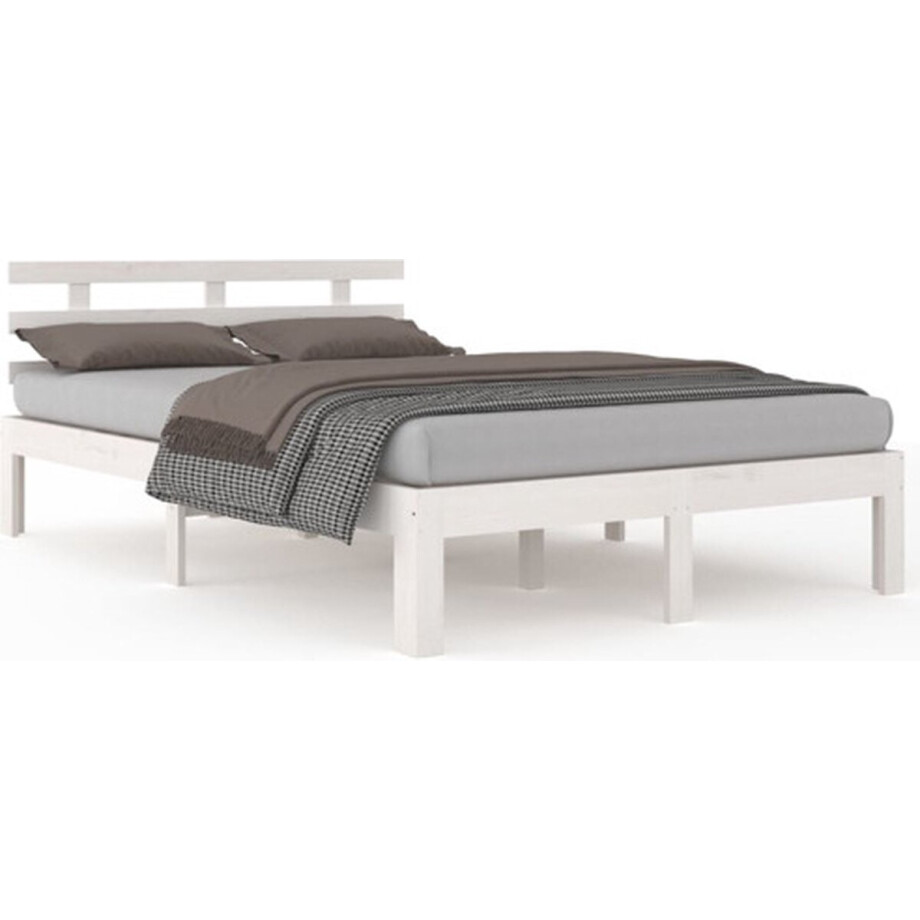 vidaXL - Bedframe - massief - hout - wit - 160x200 - cm afbeelding 1
