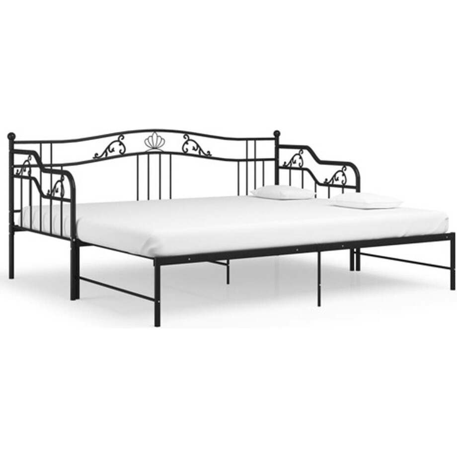 vidaXL - Slaapbank - uittrekbaar - metaal - zwart - 90x200 - cm vidaXL - Slaapbank - uittrekbaar - metaal - zwart - 90x200 - cm afbeelding 1