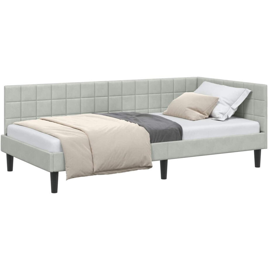 vidaXL - Hoek - Bed - Frame - met - hoofdeinde - Lichtgrijs - 90 - cm - x - 200 - cm - Fluweel afbeelding 1