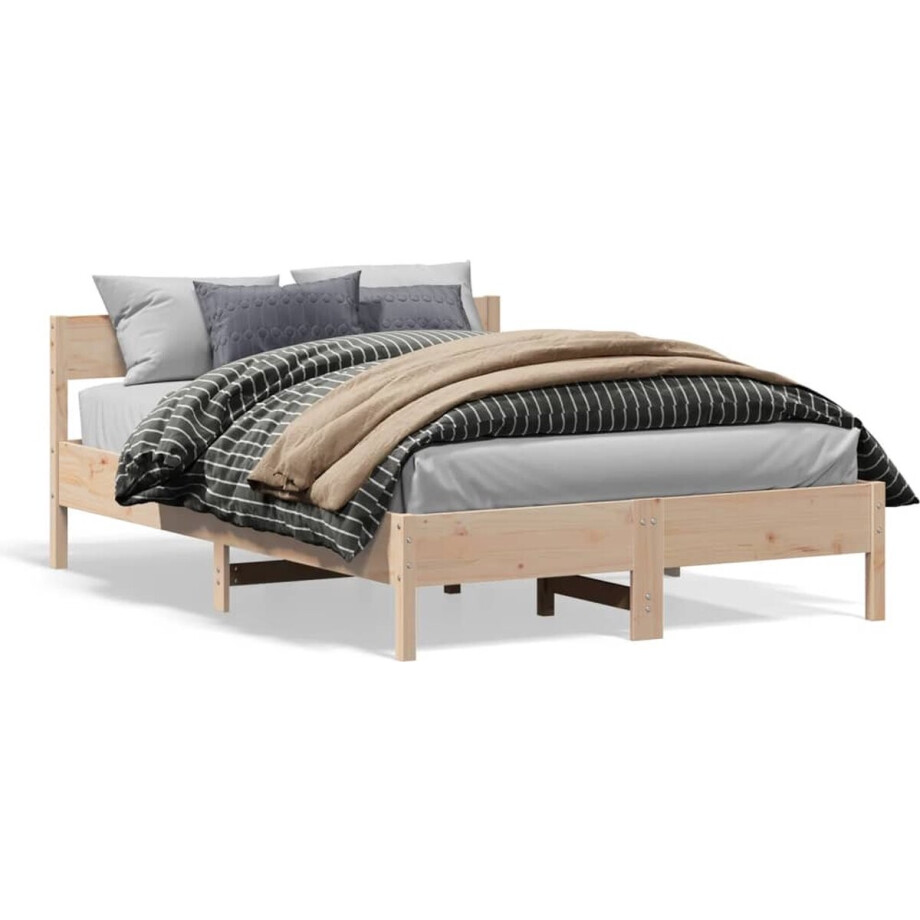 vidaXL - Bedframe - zonder - matras - massief - grenenhout - 135x190 - cm afbeelding 1