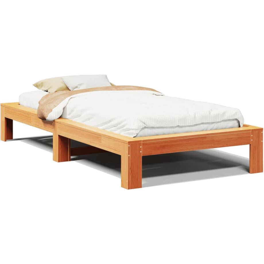 vidaXL - Bedframe - zonder - matras - massief - grenenhout - wasbruin - 90x200 - cm vidaXL - Bedframe - zonder - matras - massief - grenenhout - wasbruin - 90x200 - cm afbeelding 1