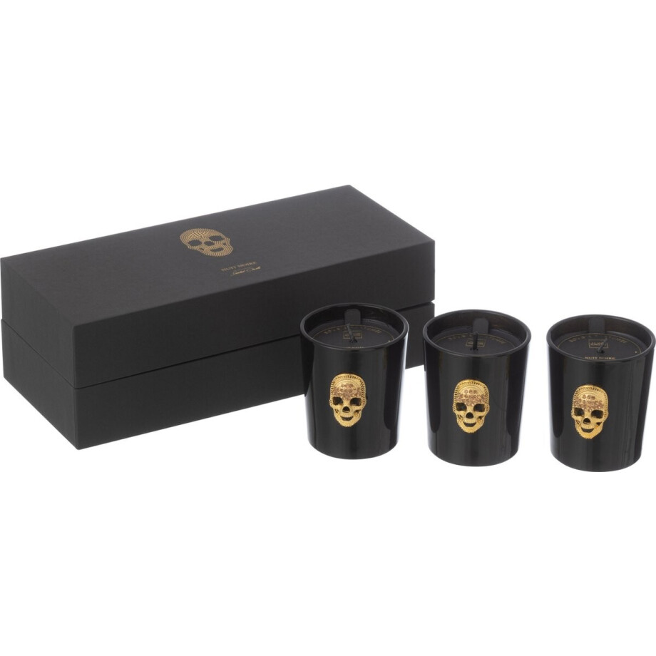 J-Line geurkaars Doodskop Nuit Noire - Mysterious Palace - glas - zwart - 16U - doos van 3 afbeelding 1