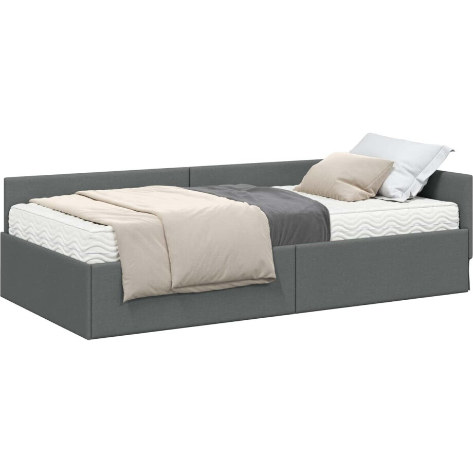 vidaXL - Hoekbedframe - met - Matras - Anders - met - hoofdeinde - 2 - pcs - Grijs - Stof afbeelding 1