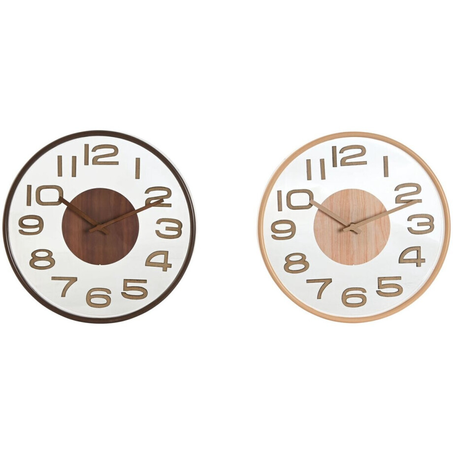 Muurklok Home ESPRIT Bruin Natuurlijk PVC Hout 30 x 4,7 x 30 cm (2 Stuks) afbeelding 