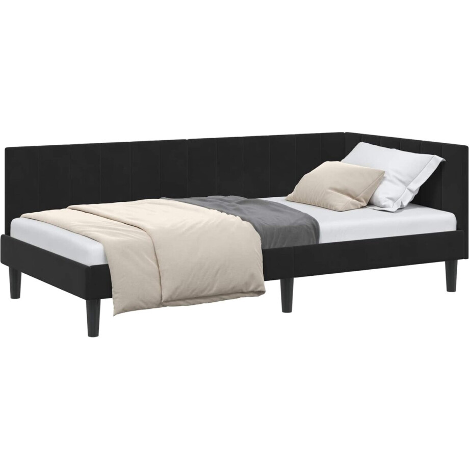 vidaXL - Hoek - Bed - Frame - met - hoofdeinde - Zwart - 90 - cm - x - 200 - cm - Fluweel afbeelding 1