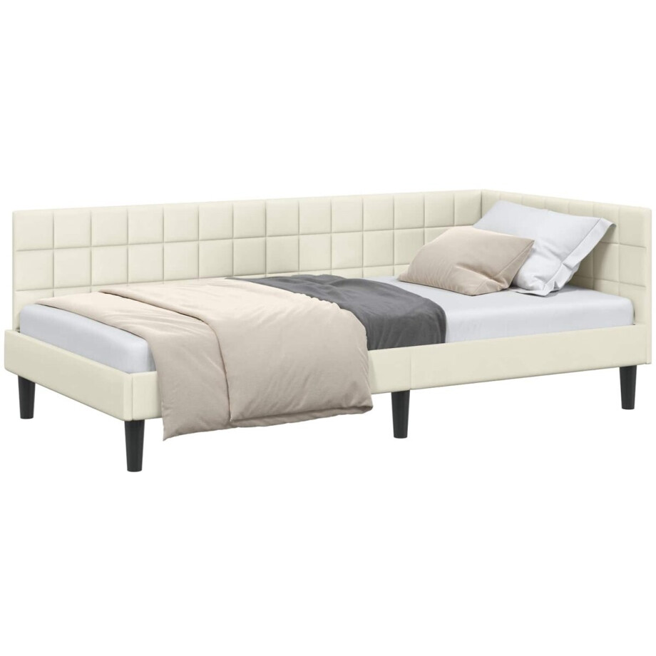 vidaXL - Hoek - Bed - Frame - met - hoofdeinde - Crème - 90 - cm - x - 200 - cm - Fluweel vidaXL - Hoek - Bed - Frame - met - hoofdeinde - Crème - 90 - cm - x - 200 - cm - Fluweel afbeelding 1