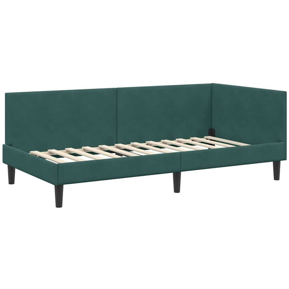 vidaXL - Hoek - Bed - Frame - Donkergroen - 100 - cm - x - 200 - cm - Fluweel afbeelding 1