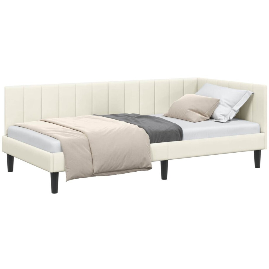 vidaXL - Hoek - Bed - Frame - met - hoofdeinde - Crème - 100 - cm - x - 200 - cm - Fluweel vidaXL - Hoek - Bed - Frame - met - hoofdeinde - Crème - 100 - cm - x - 200 - cm - Fluweel afbeelding 1
