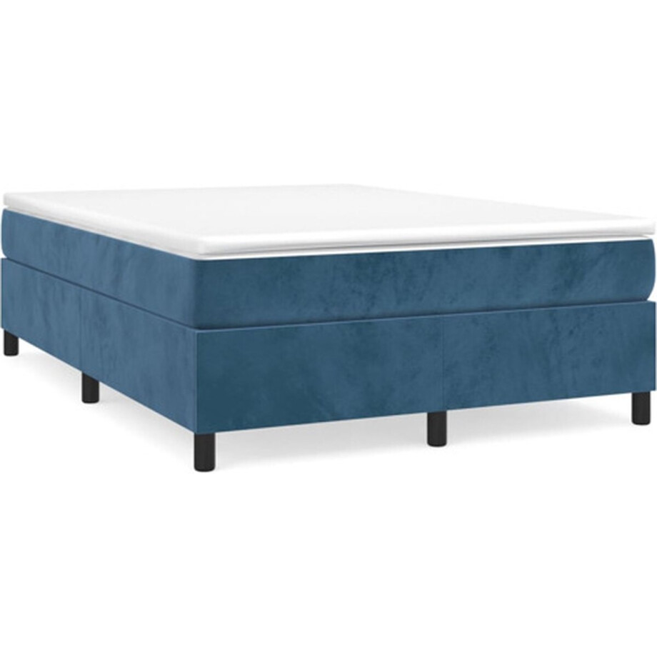 vidaXL - Boxspring - bed - 140x200 - cm - fluweel - donkerblauw afbeelding 1