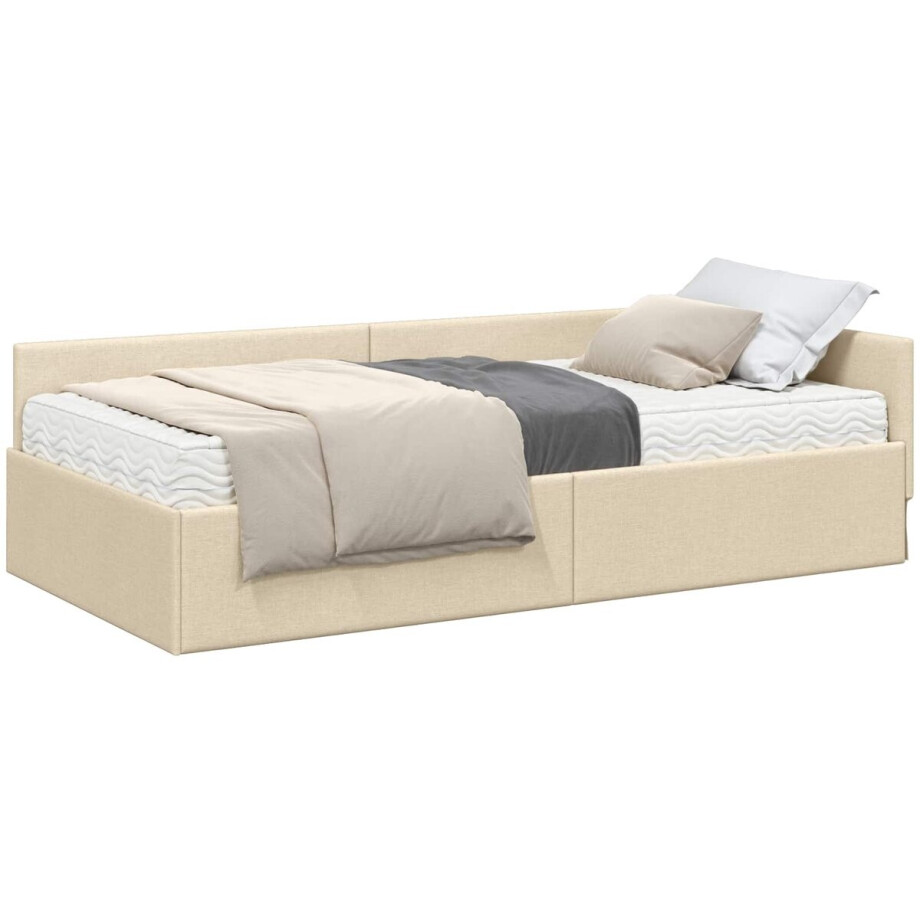 vidaXL - Hoekbedframe - met - Matras - 2 - st - Crème - 90 - x - 190 - cm - Stof vidaXL - Hoekbedframe - met - Matras - 2 - st - Crème - 90 - x - 190 - cm - Stof afbeelding 1