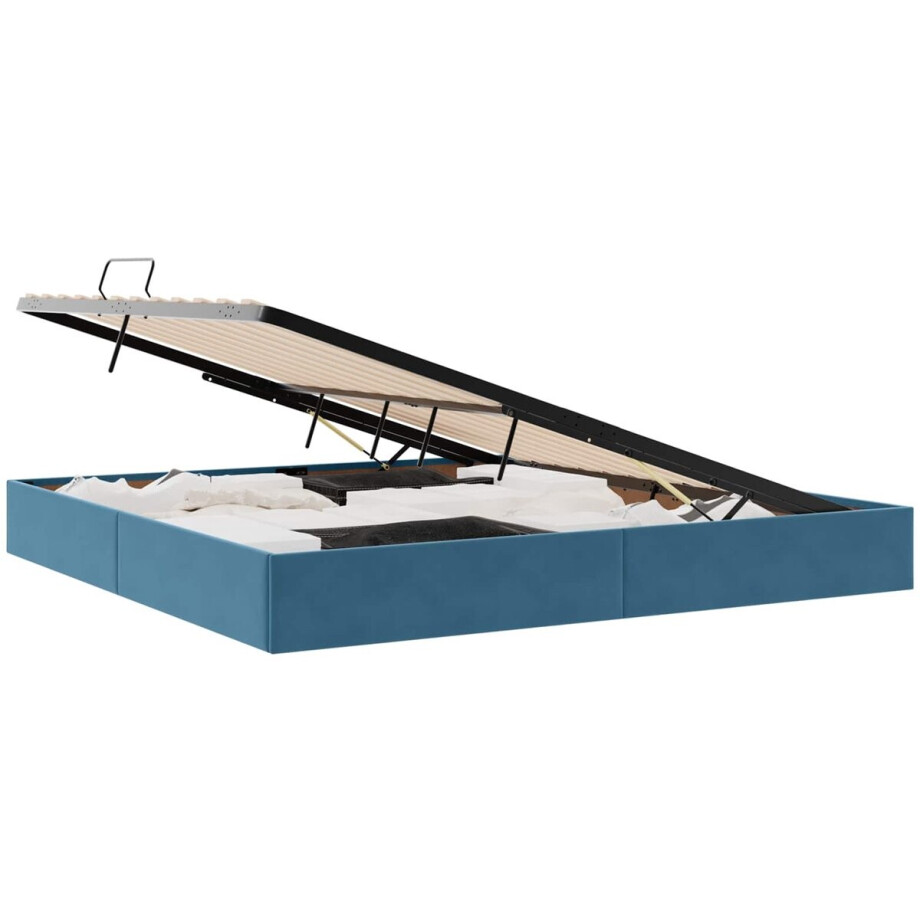 vidaXL - Ottoman - Bedframe - met - opslag - Donkerblauw - 200 - x - 200 - cm - Fluweel afbeelding 1