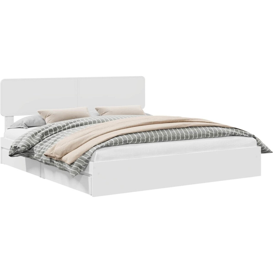 vidaXL - Opbergbed - met - hoofdeinde - met - lade - Wit - 200 - x - 200 - cm - Bewerkt - hout vidaXL - Opbergbed - met - hoofdeinde - met - lade - Wit - 200 - x - 200 - cm - Bewerkt - hout afbeelding 1