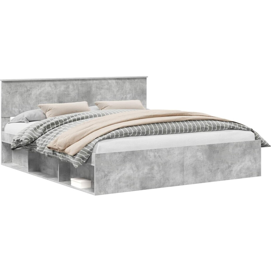 vidaXL - Bedframe - met - hoofdeinde - Beton - 180 - x - 200 - cm - Massief - grenenhout vidaXL - Bedframe - met - hoofdeinde - Beton - 180 - x - 200 - cm - Massief - grenenhout afbeelding 1