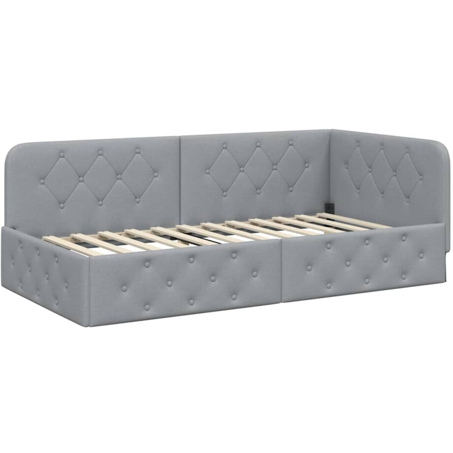 vidaXL - Hoek - Bed - Frame - Lichtgrijs - 90 - x - 200 - cm - Stof vidaXL - Hoek - Bed - Frame - Lichtgrijs - 90 - x - 200 - cm - Stof afbeelding 1