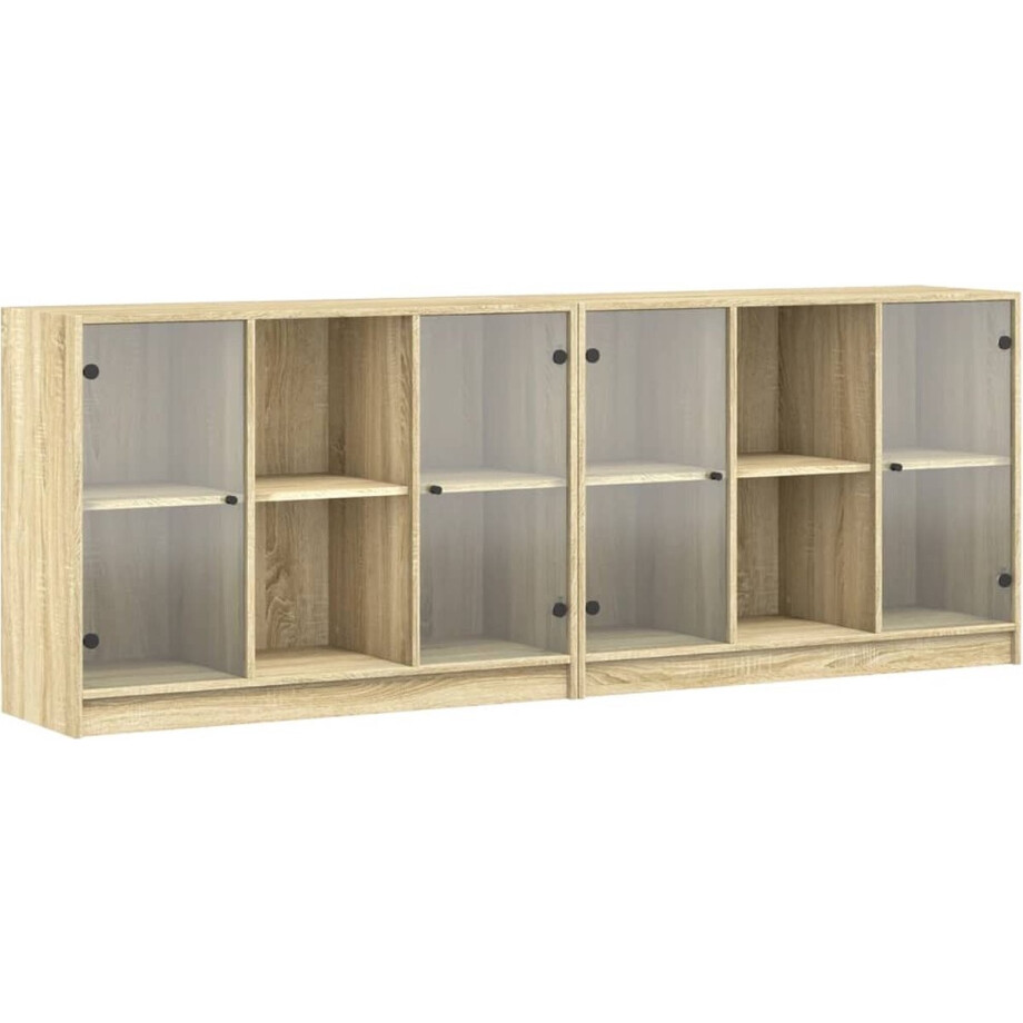 vidaXL - Boekenkast - met - deuren - 204x37x75 - cm - hout - sonoma - eikenkleurig vidaXL - Boekenkast - met - deuren - 204x37x75 - cm - hout - sonoma - eikenkleurig afbeelding 1