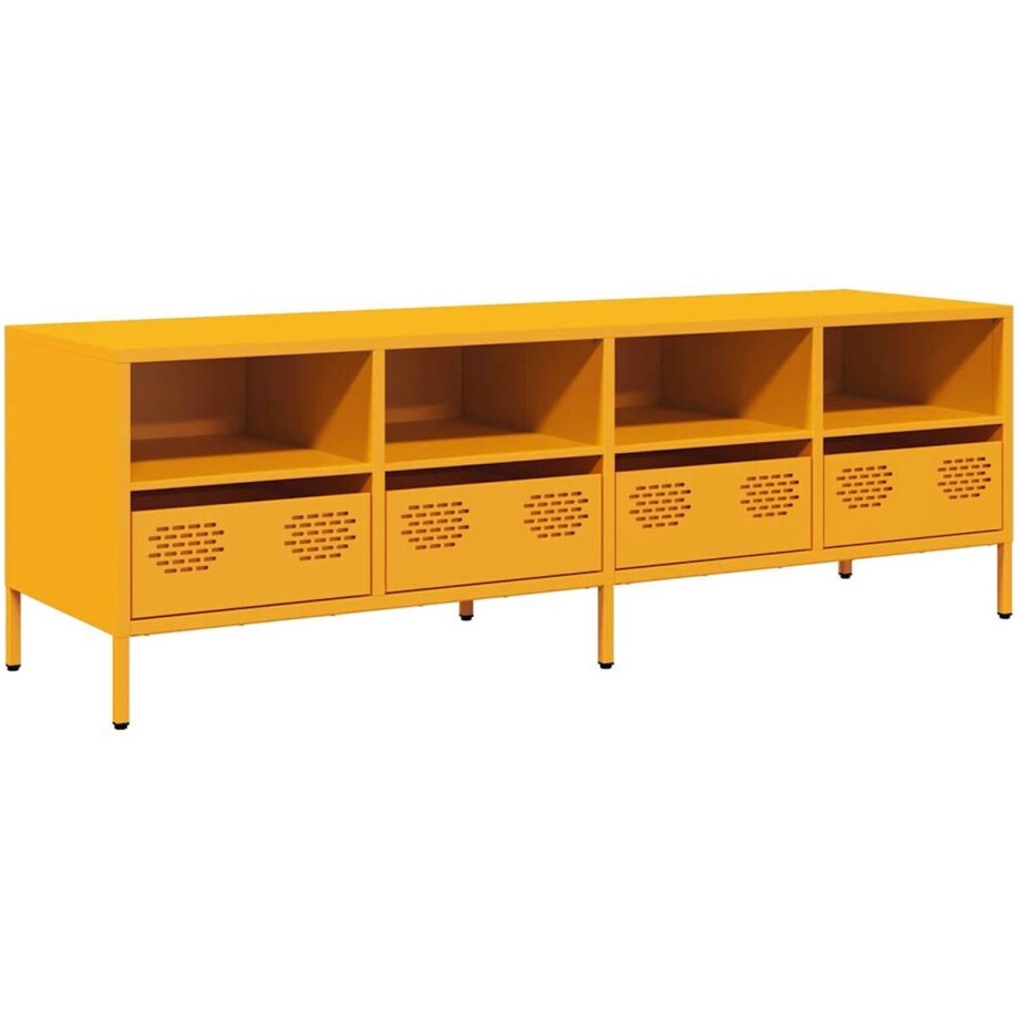 vidaXL - Tv-meubel - 135x39x43,5 - cm - koudgewalst - staal - mosterdgeel vidaXL - Tv-meubel - 135x39x43,5 - cm - koudgewalst - staal - mosterdgeel afbeelding 1