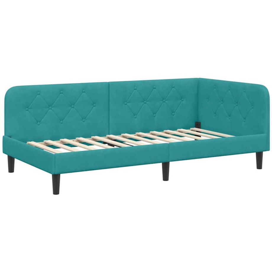 vidaXL - Hoek - Bed - Frame - Turquoise - 100 - x - 200 - cm - Fluweel afbeelding 1