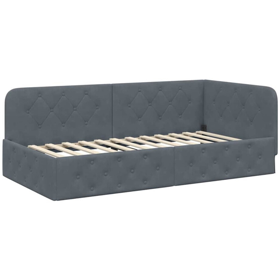 vidaXL - Hoek - Bed - Frame - Donkergrijs - 90 - x - 190 - cm - Fluweel afbeelding 1