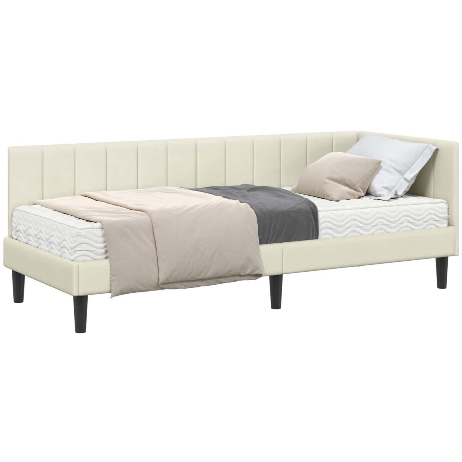 vidaXL - Hoekbedframe - met - Matras - met - hoofdeinde - 2 - st - Crème - Fluweel vidaXL - Hoekbedframe - met - Matras - met - hoofdeinde - 2 - st - Crème - Fluweel afbeelding 1