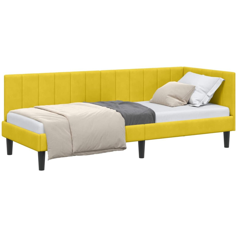 vidaXL - Hoek - Bed - Frame - met - hoofdeinde - Geel - 80 - cm - x - 200 - cm - Fluweel vidaXL - Hoek - Bed - Frame - met - hoofdeinde - Geel - 80 - cm - x - 200 - cm - Fluweel afbeelding 1